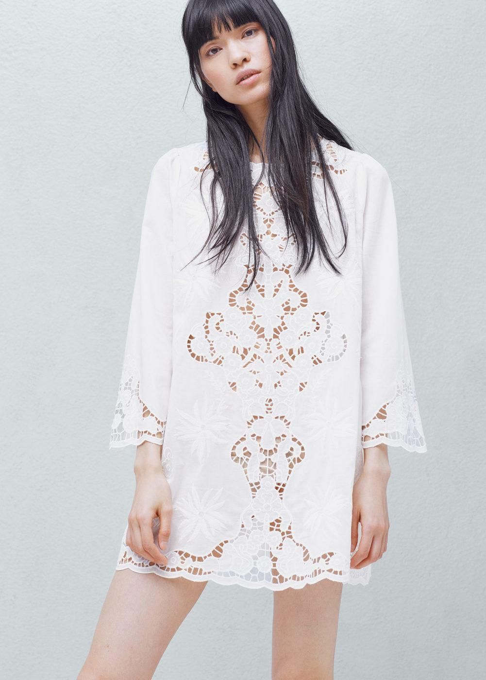 Vestido bordado algodón, Mango