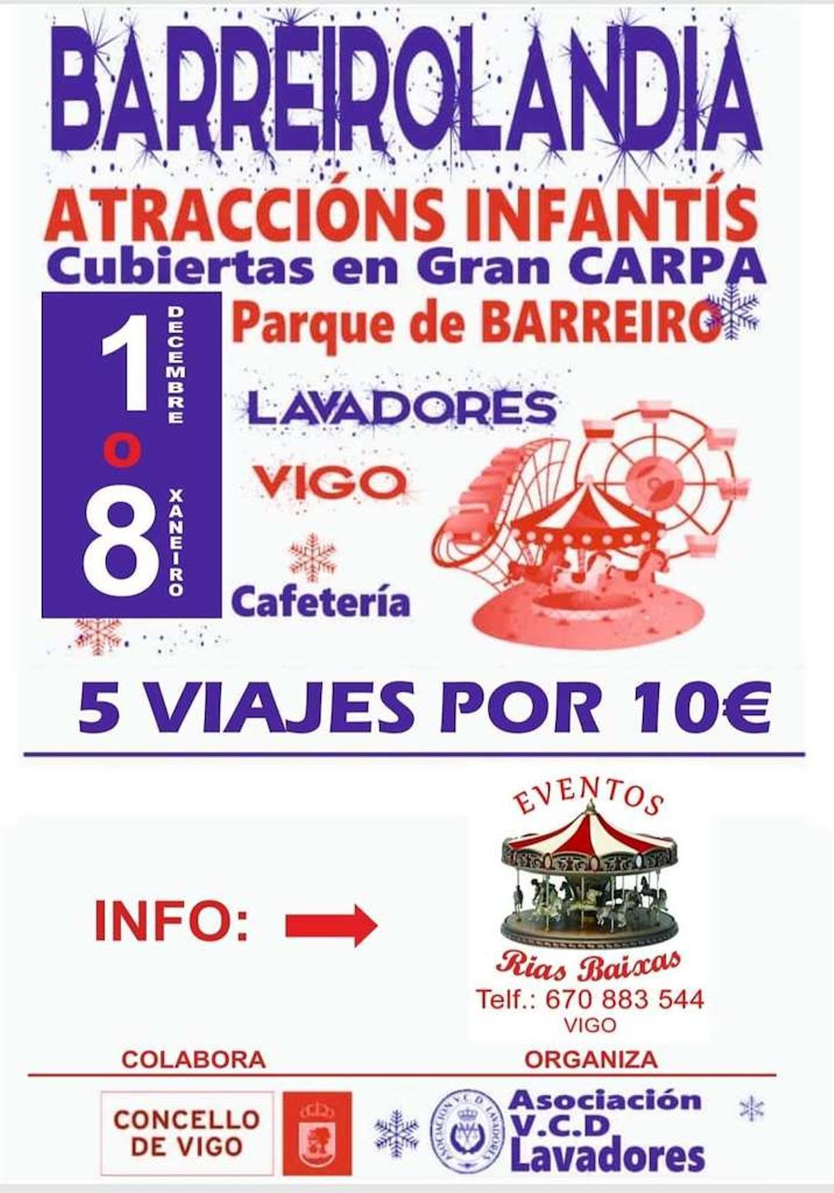 Cartel anunciador del parque de atracciones en Barreiro.