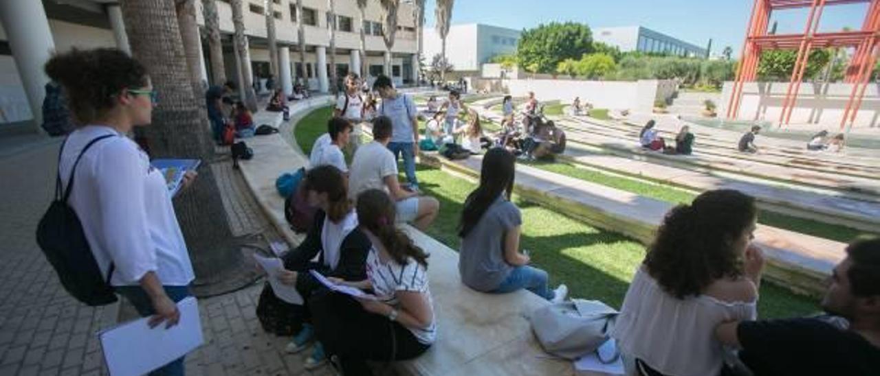 Imagen reciente de estudiantes en el Aulario II de la Universidad de Alicante.