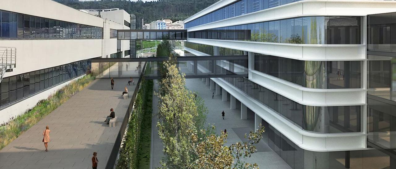Recreación del nuevo edificio de Inditex en su sede central del polígono de Sabón.   | // LA OPINIÓN
