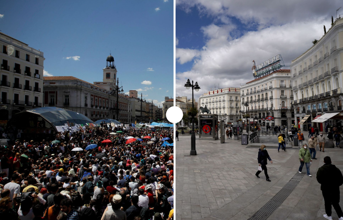 La plaza del Sol, en 2011 y ahora