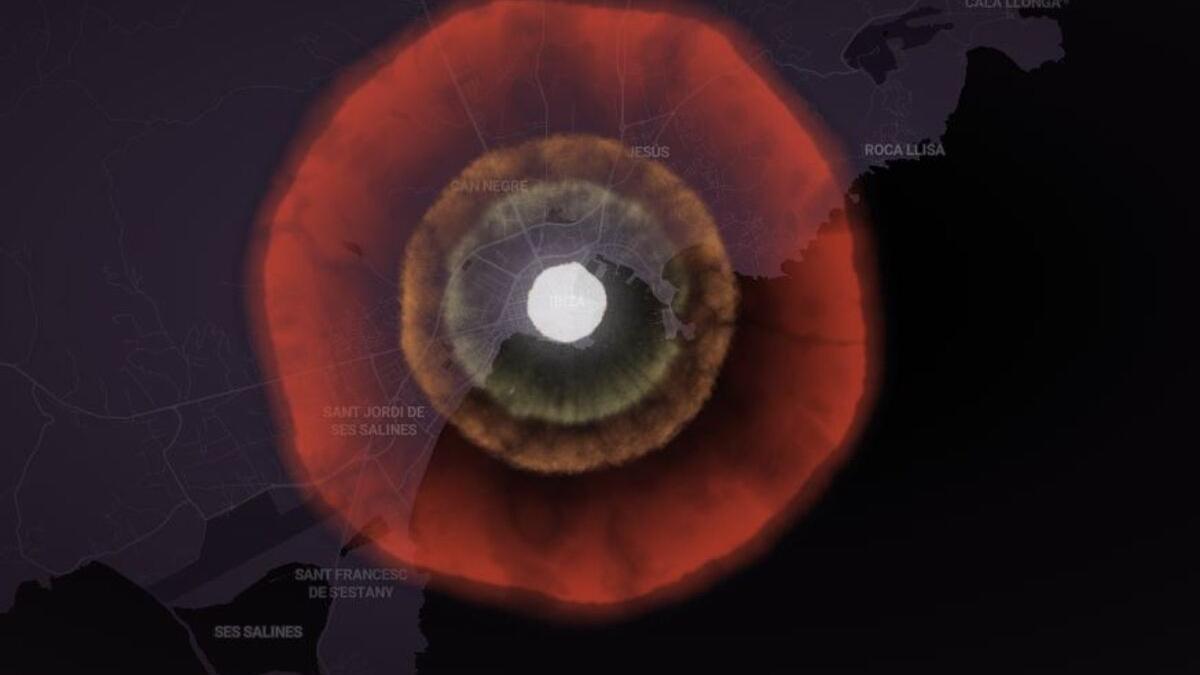 Así afectaría a Ibiza el impacto de una bomba nuclear dependiendo su potencia