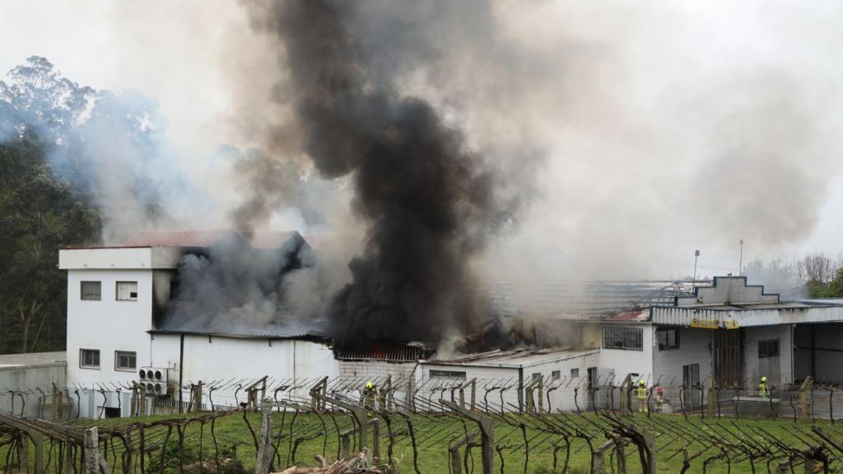 Declarado un incendio en una nave de bacalao en Ponteareas