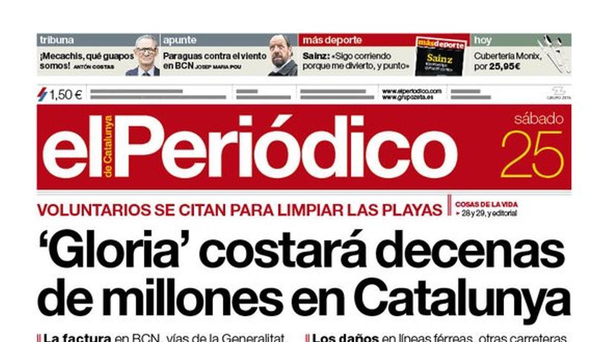 La portada de EL PERIÓDICO del 25 de enero del 2020