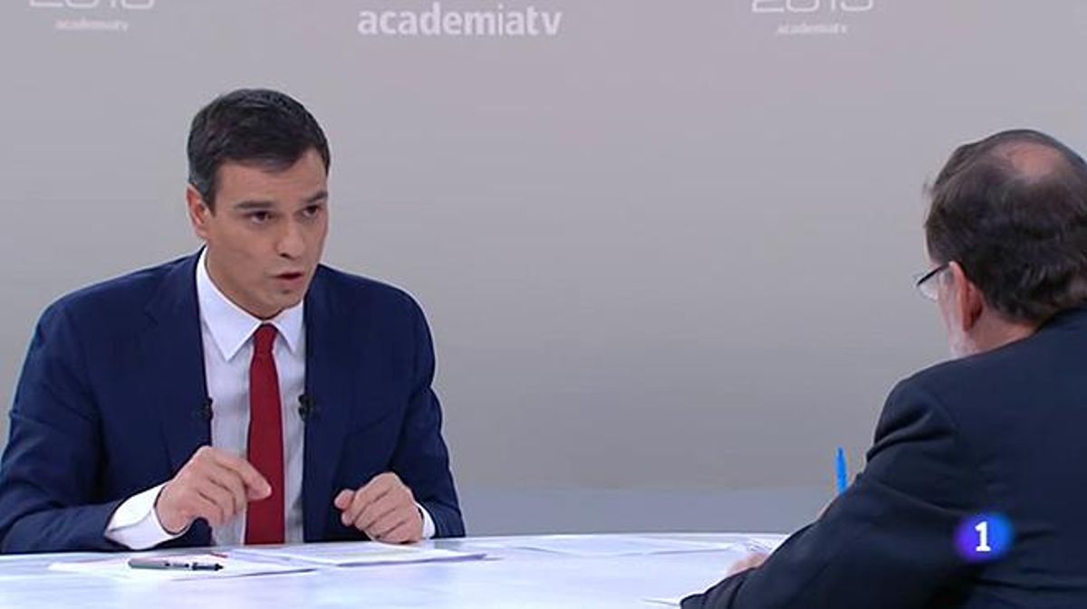 Fragment del cara a cara entre Mariano Rajoy i Pedro Sánchez en què els dos candidats debaten sobre Catalunya.