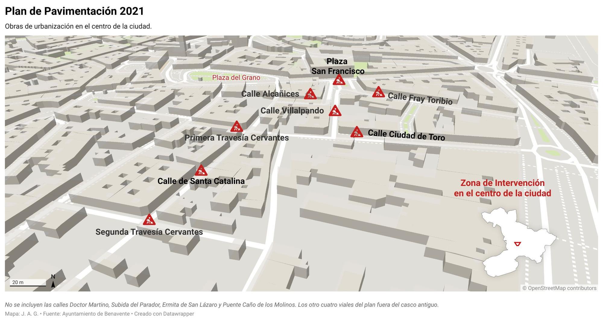 Mapa de pavimentación 2021 en el centro de la ciudad.