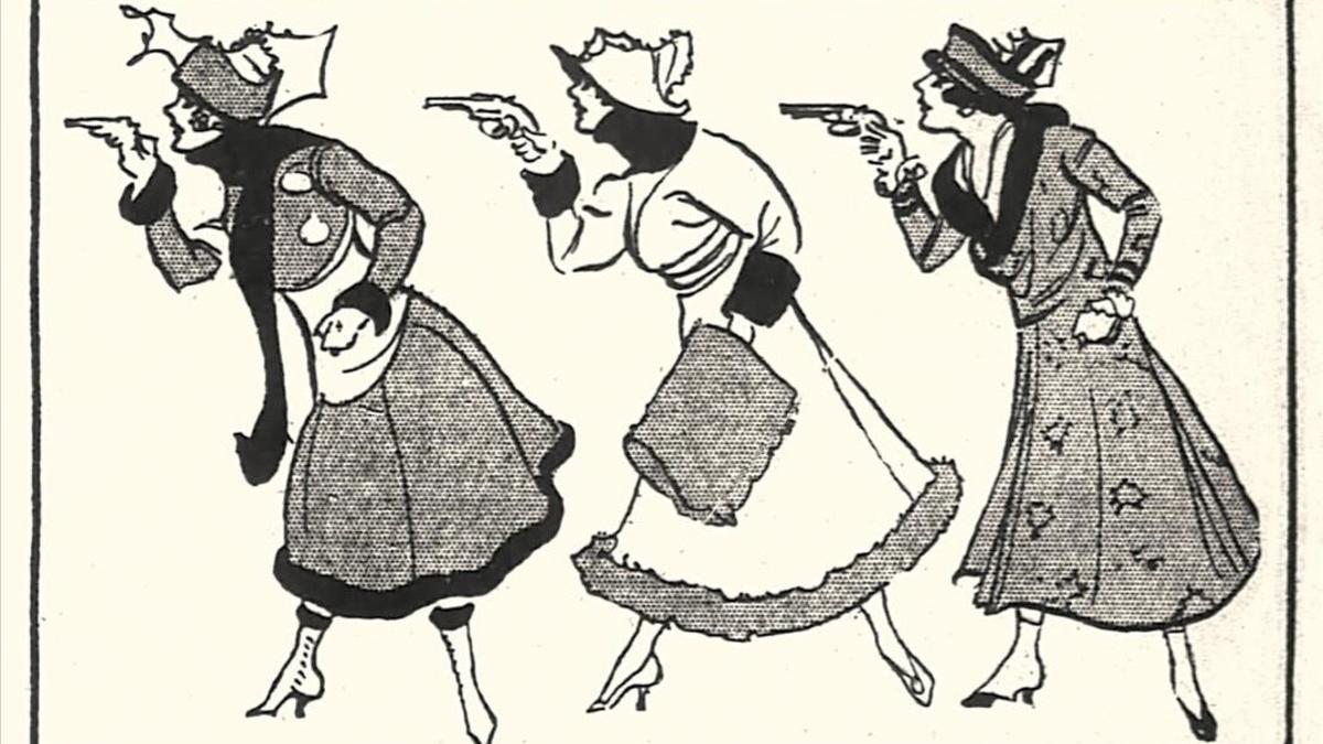 La hermanas Kopp caricaturizadas por la prensa de la época.