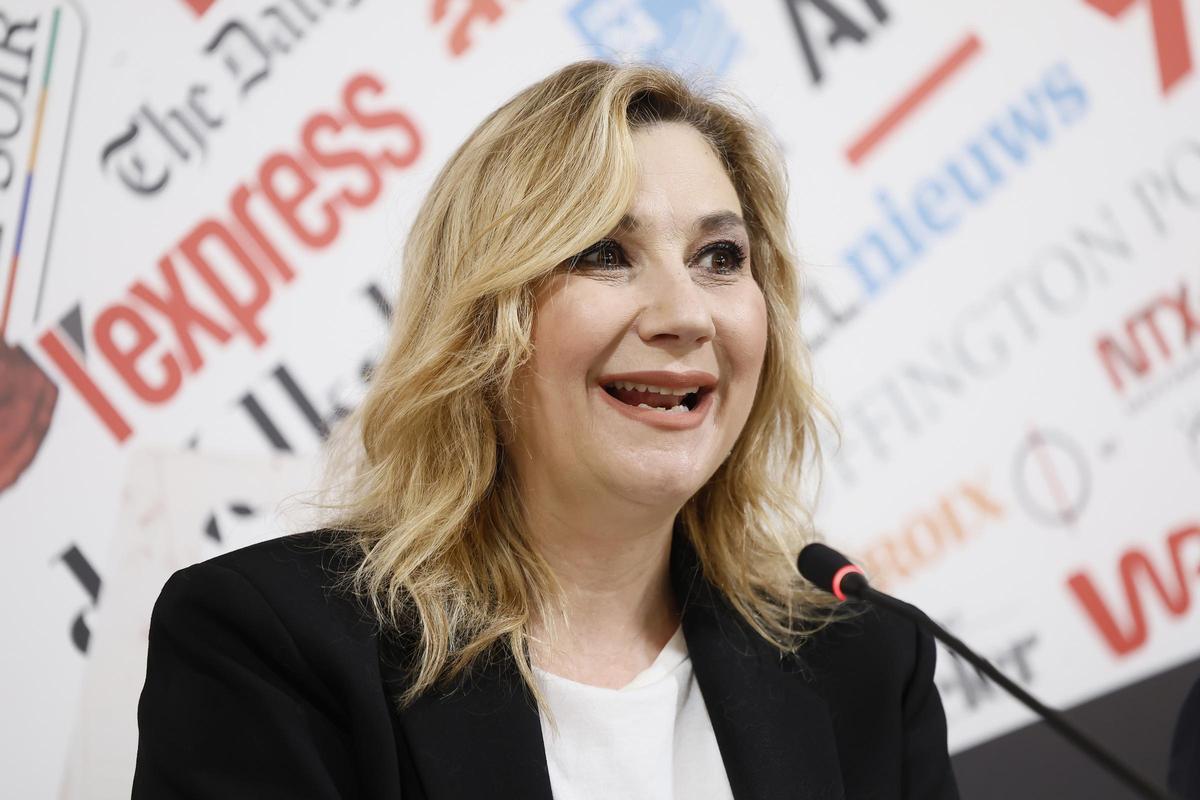 La presentadora de la RAI Serena Bortone, durante la rueda de prensa que ha ofrecido este lunes en Roma.