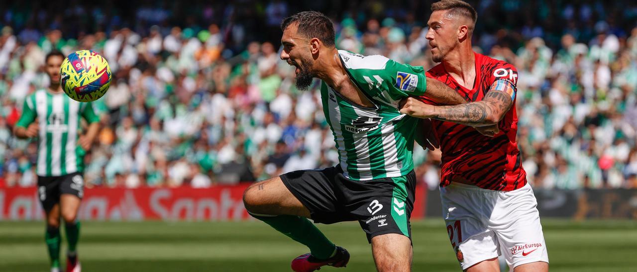 Raíllo intenta frenar a Borja Iglesias en el Betis-Mallorca del pasado domingo.