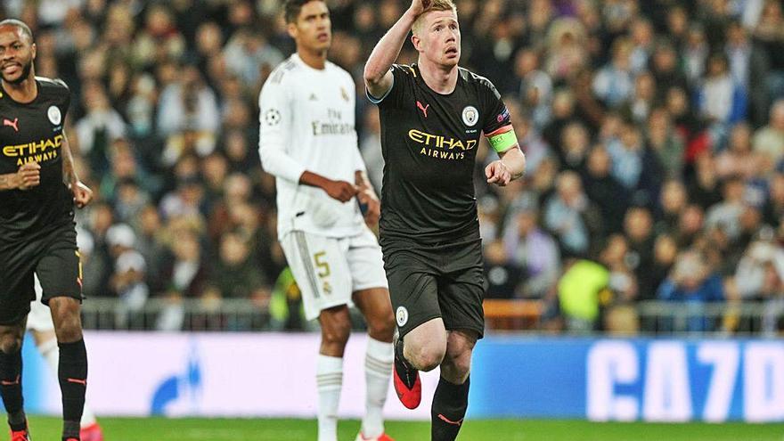 De Bruyne celebra su gol en la ida del mes de febrero.