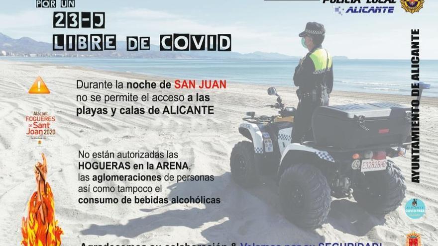 Cartel informativo del Ayuntamiento con la prohibición de las hogueras de la playa