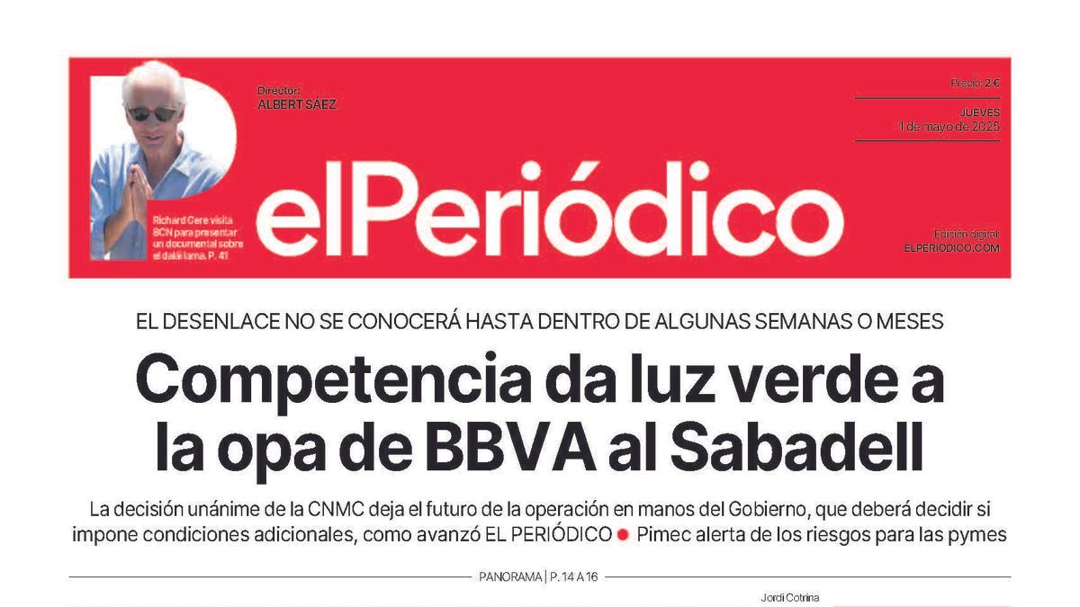 La portada de EL PERIÓDICO del 1 de mayo de 2025