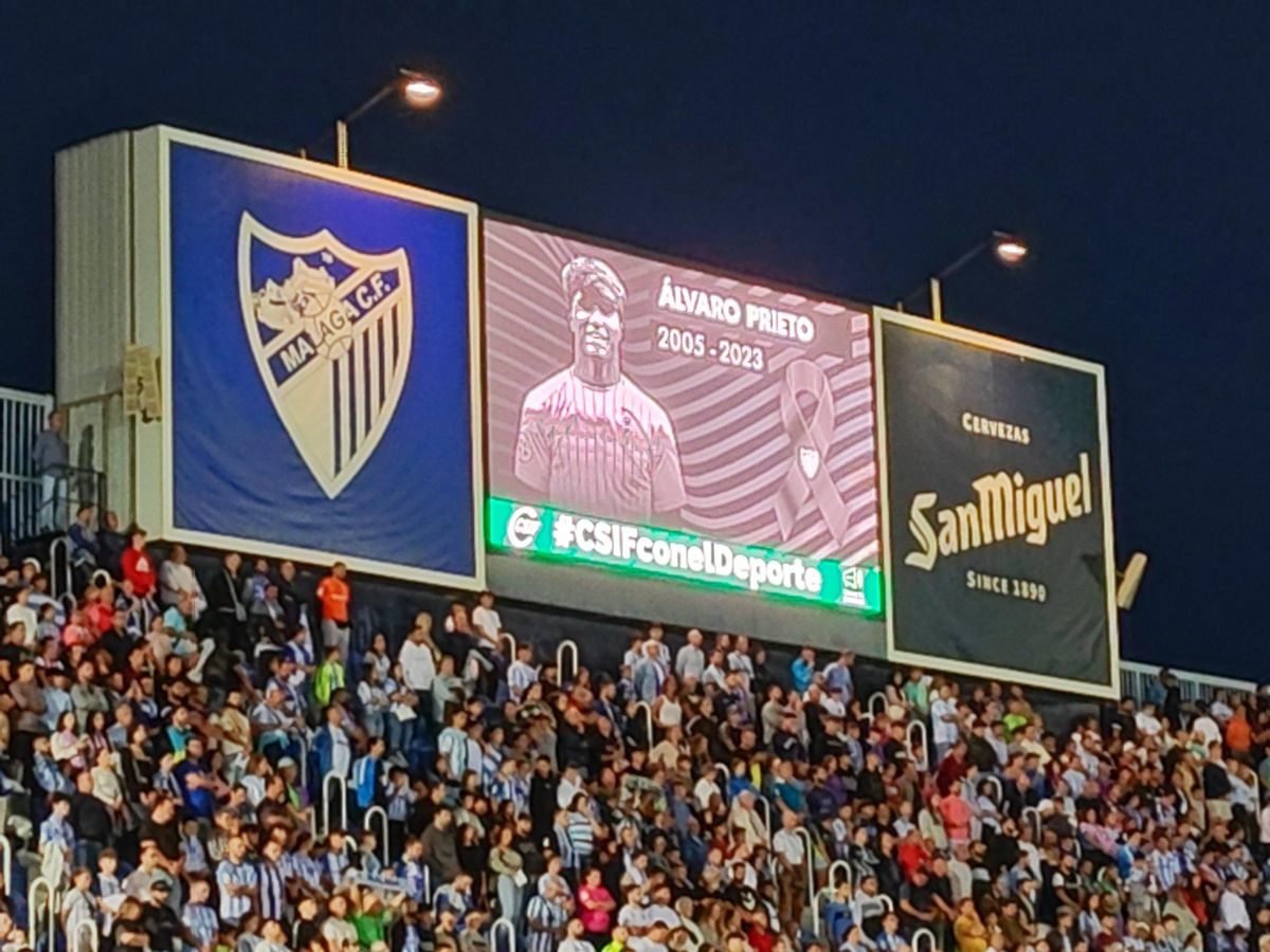 El videomarcador de La Rosaleda en el Málaga-Real Madrid Castilla.