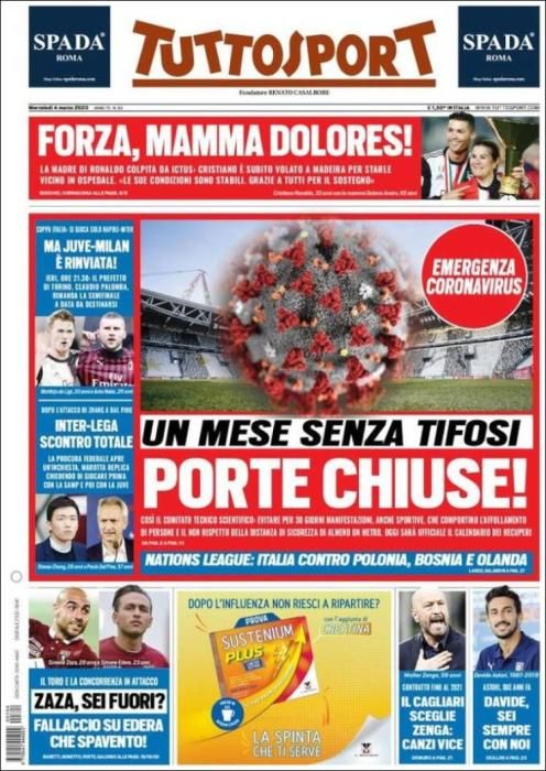 Portada TUTTOSPORT miércoles 4 febrero 2020