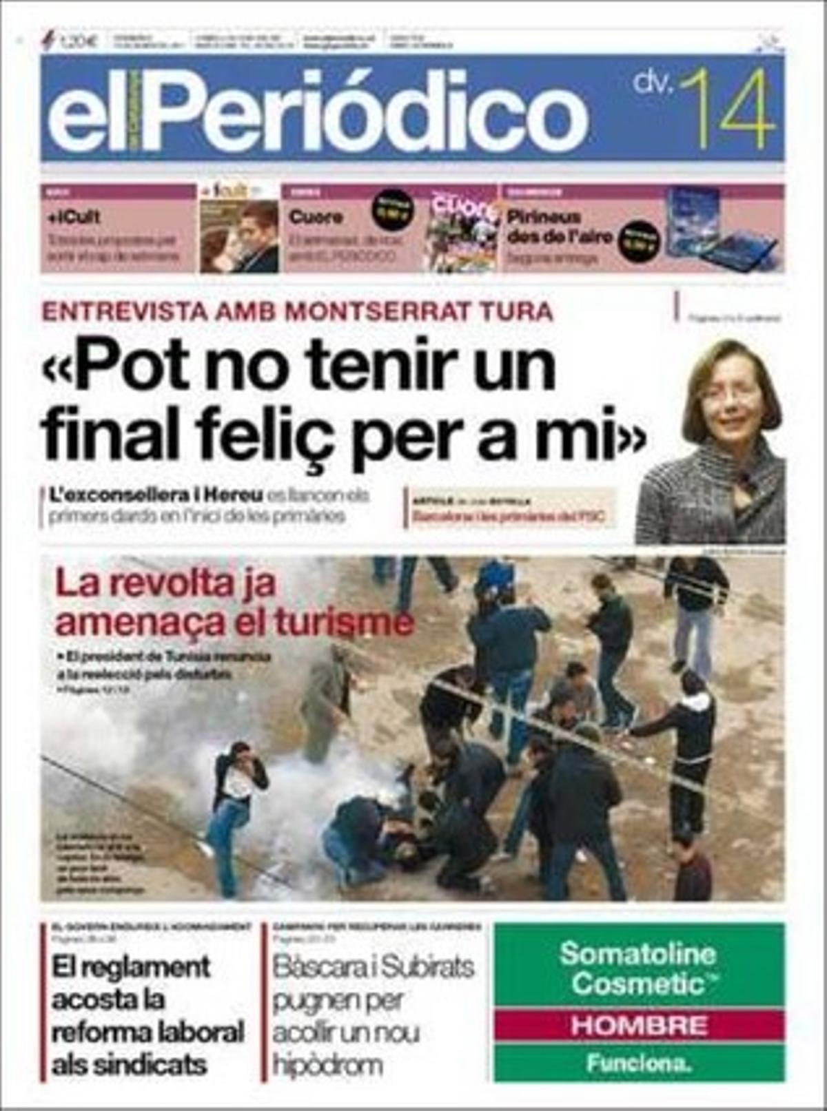 EL PERIÓDICO també destaca a dins que el port de Barcelona batrà aquest 2011 el rècord de megacreuers i creueristes, i amb això es consolida com el primer d’Europa i el quart del món, i ofereix el quadern +’icult’ amb les ofertes culturals del cap de setmana barceloní.