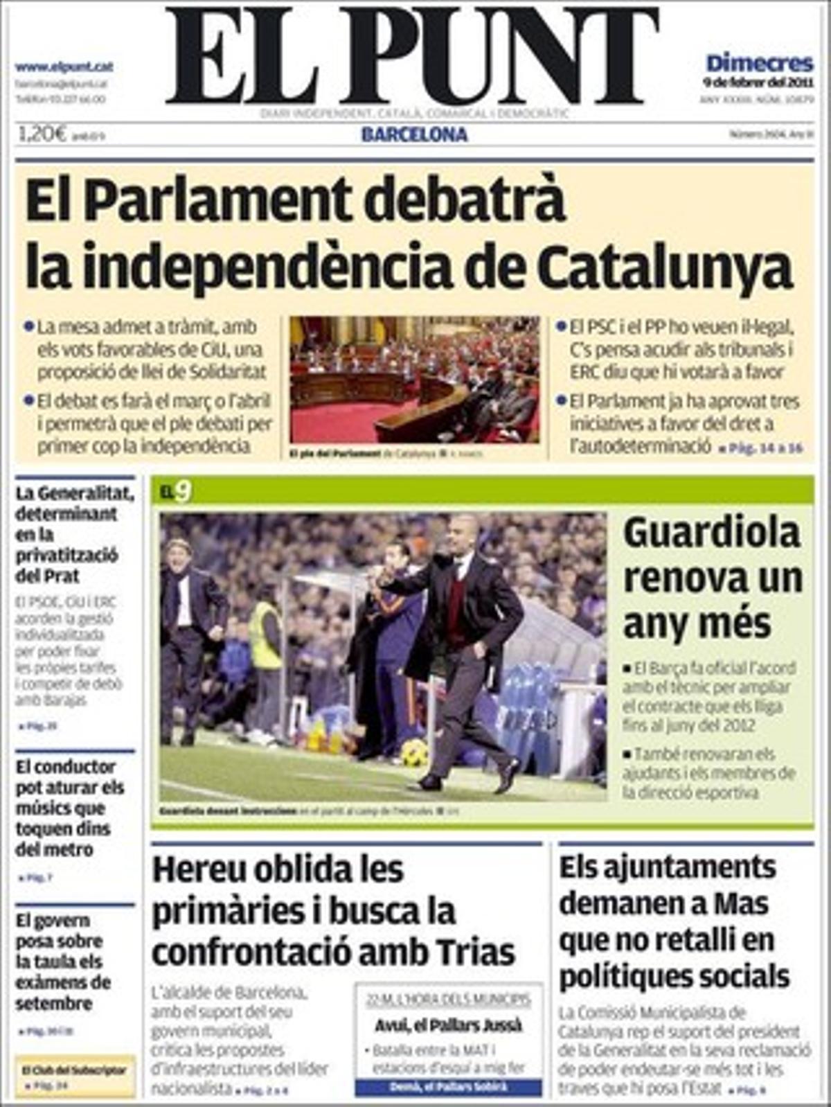 ’El Punt’ destaca també que Hereu ignora Tura i busca la confrontació amb Trias, que el ’mercat de la misèria’ reviu al barri de Sant Roc de Badalona i que l’Estat envaeix competències autonòmiques amb les seves noves polítiques actives d’ocupació.