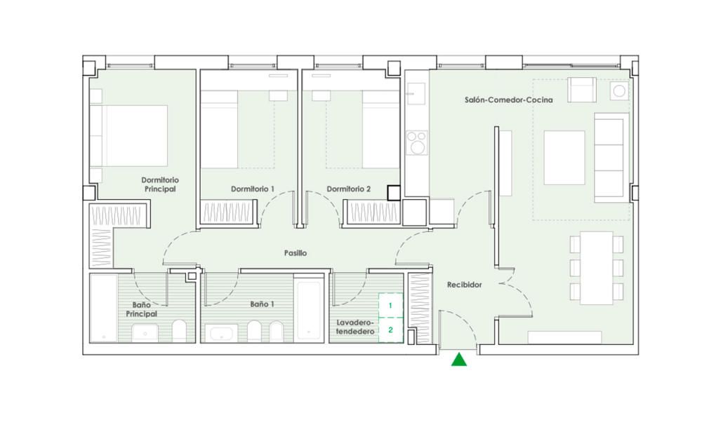 Piso de 3 Dormitorios. 84,91 m2 útiles. 116,04 m2 construidos. Garaje. Trastero. Desde 218.000€