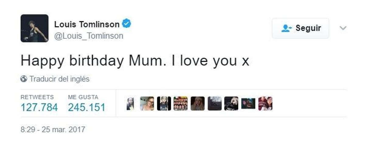 Mensaje de Louis Tomlinson en Twitter