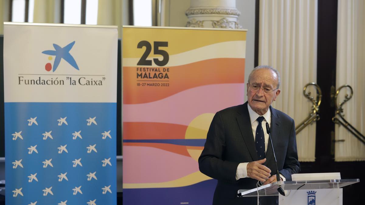 El alcalde, Francisco de la Torre, durante el acto de presentación de la gala inaugural del Festival de Málaga, este viernes.