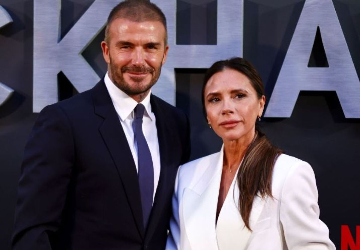 David Beckham y su mujer durante la presentación de su documental.