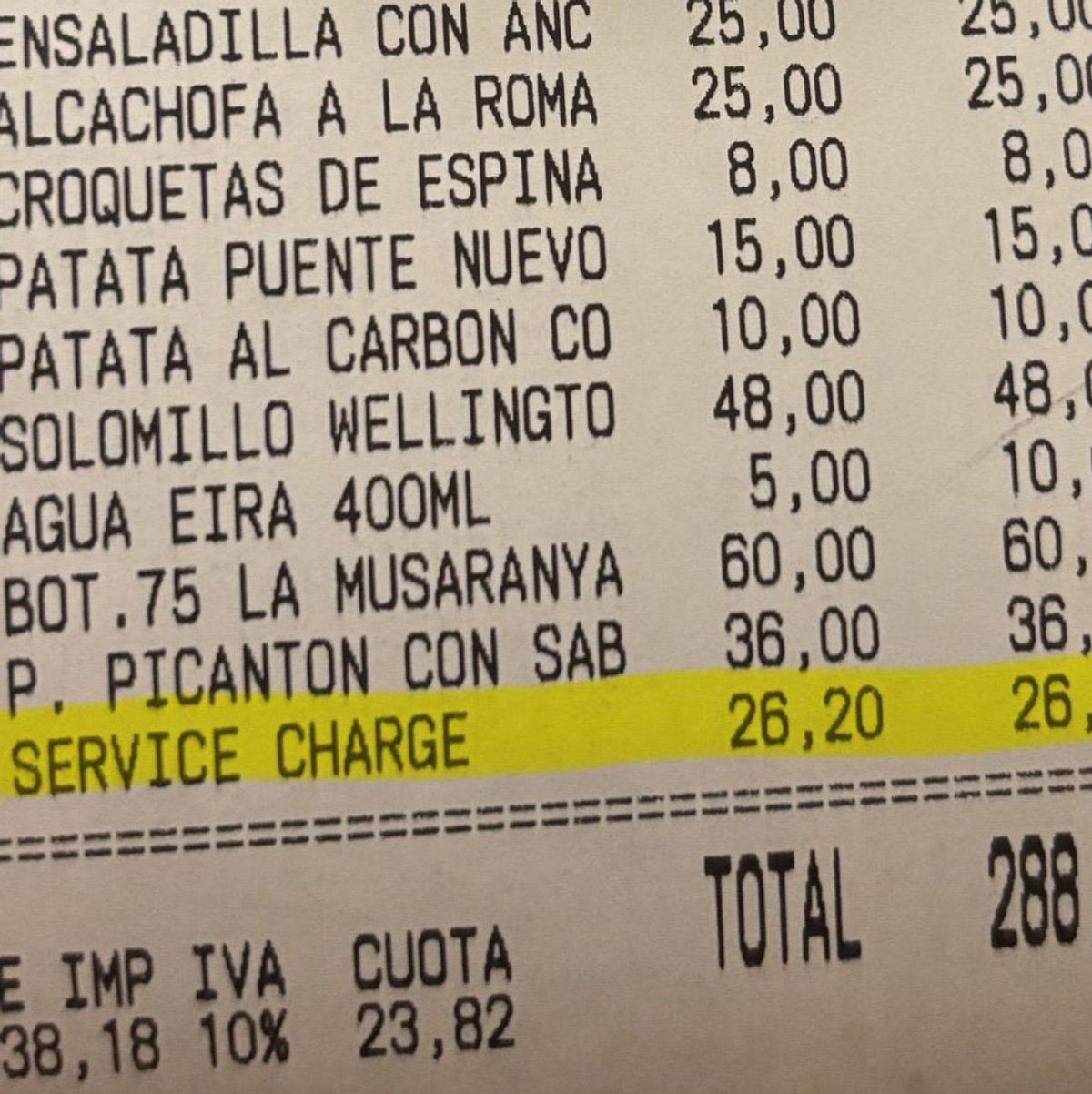 Servicio, cubierto, propina.. Todo lo prohibido en la cuenta de un restaurante