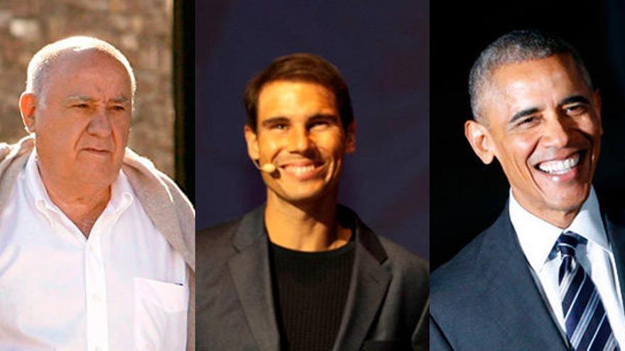 Amancio Ortega, Rafa Nadal y Barack Obama.