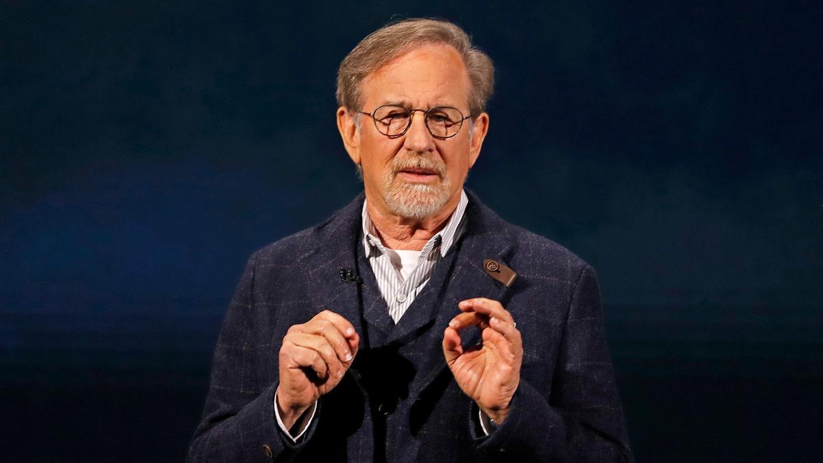 FILE PHOTO: Director Steven Spielberg speaks during an Apple special event at the Steve Jobs Theater in Cupertino