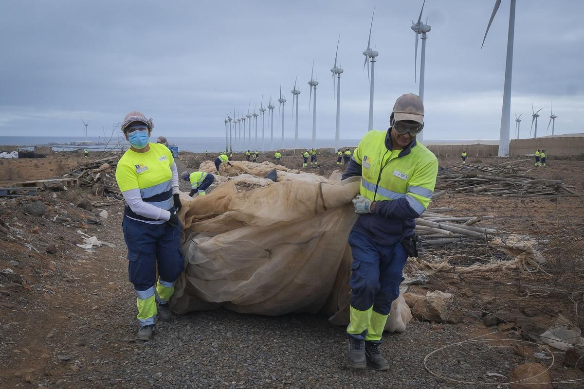 Retirada de invernaderos abandonados en el sureste de Gran Canaria