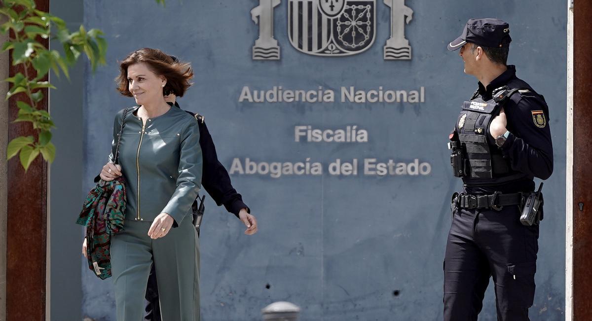 María Dolores de Cospedal, a la salida de la Audiencia Nacional, donde ha declarado por el caso Kitchen.