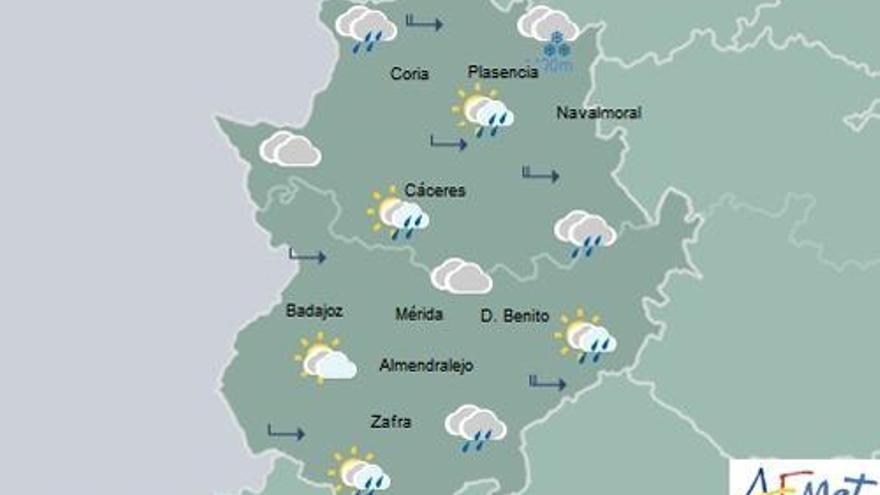 Lluvias y descenso acusado de las temperaturas para este jueves en Extremadura