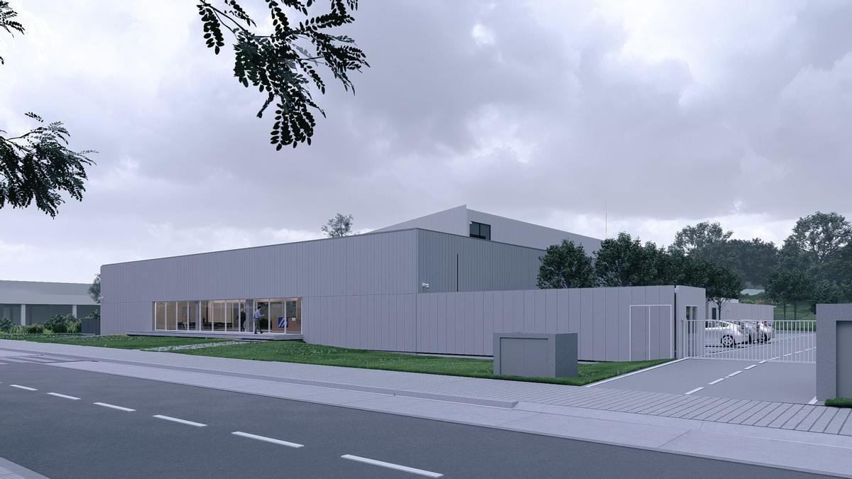 El conselleiro Román Rodríguez, a la izquierda, en la presentación del proyecto del nuevo edificio del Cesga. | Santiago Esturao Imagen virtual del futuro edificio del Cesga. | C. E