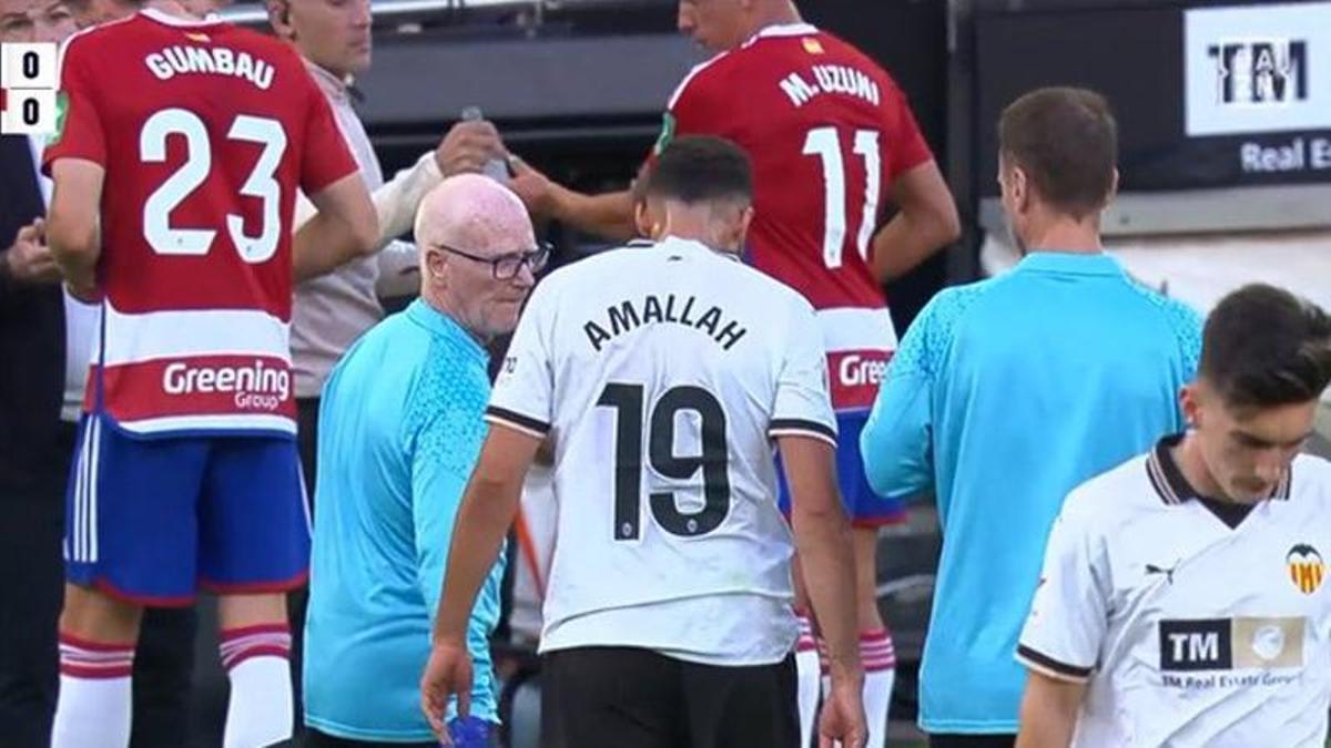 Amallah se retira lesionado durante el Valencia - Granada