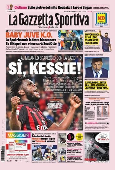 Portada GAZZETTA SPORTIVA domingo 14 abril de 2019