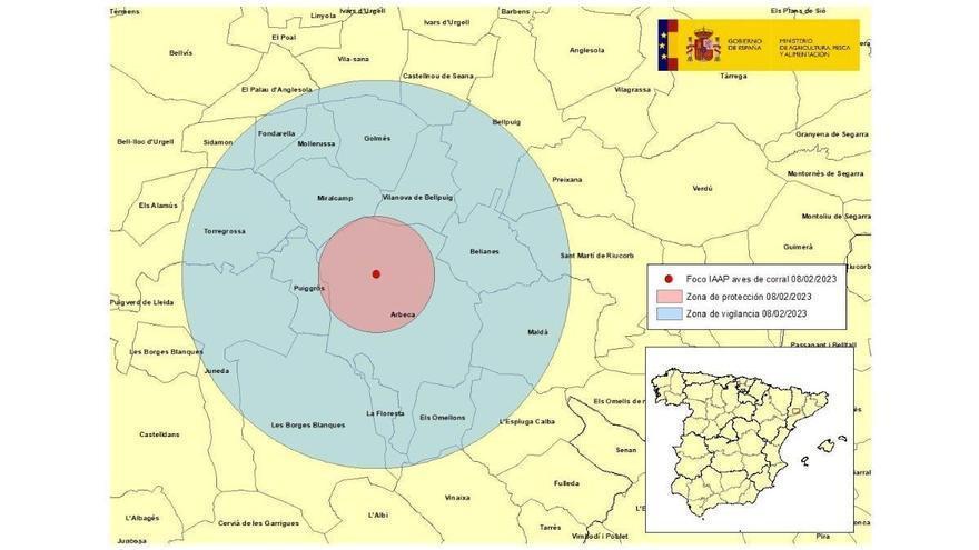 Localización de la explotación afectada en Arbeca, Lleida.