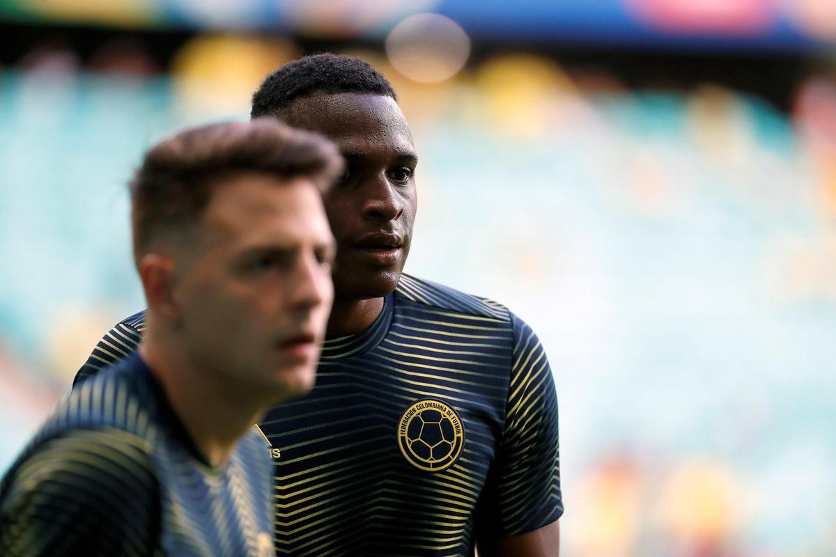 Lucumí, durante un entrenamiento con Colombia