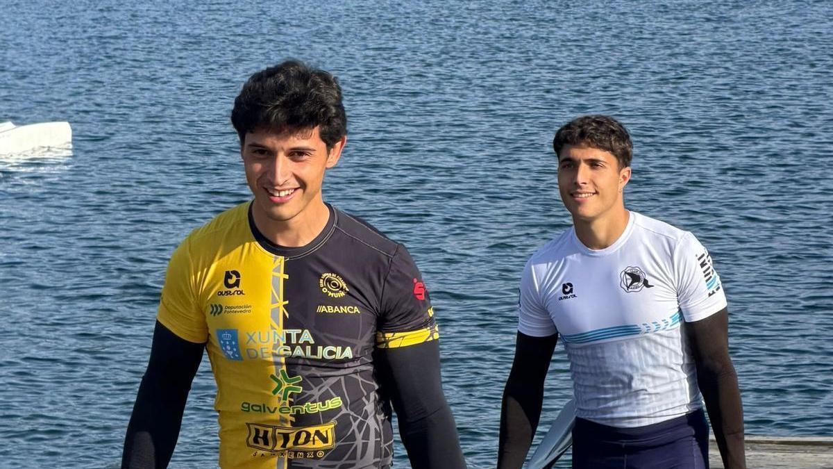 Fontán y Domínguez tras su salida del agua