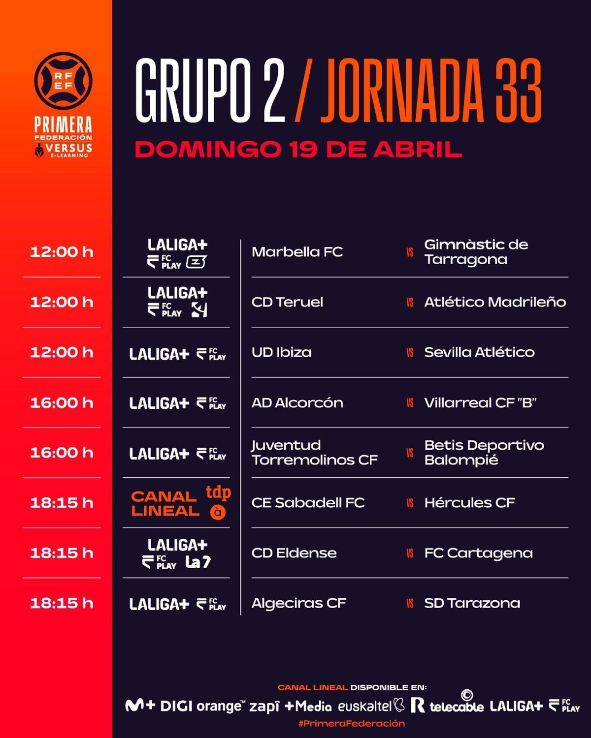 Todos los horarios y emisiones de los partidos que se juegan este domingo en Primera RFEF.