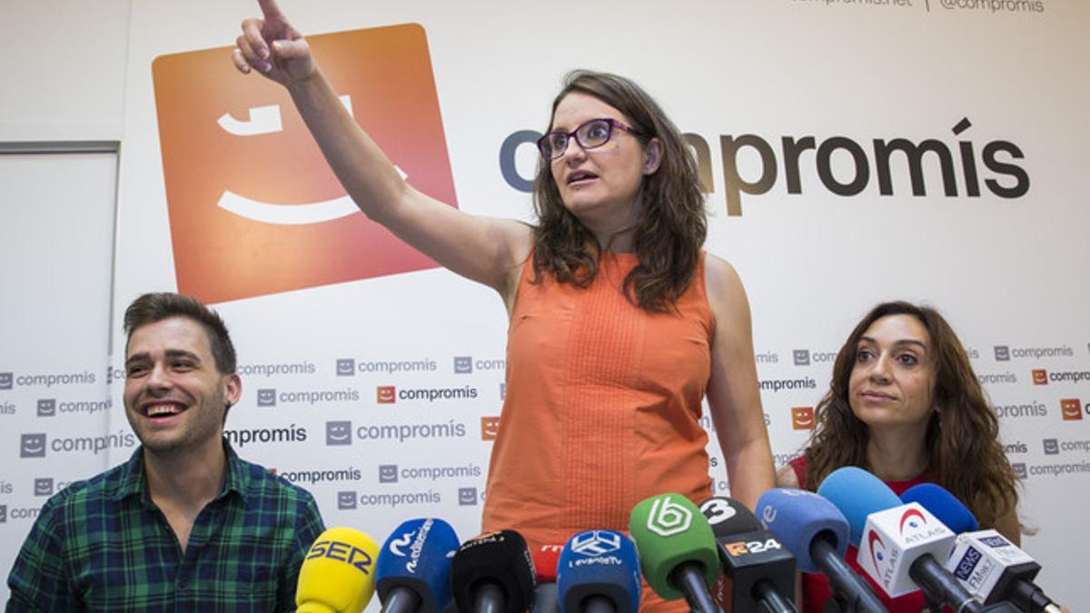 Oltra durante una rueda de prensa tras las elecciones municipales del 24 de mayo.