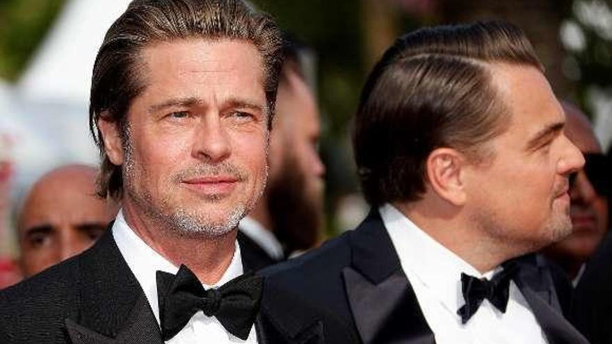 Brad Pitt y Leonardo DiCaprio, ayer en Cannes. // Ee