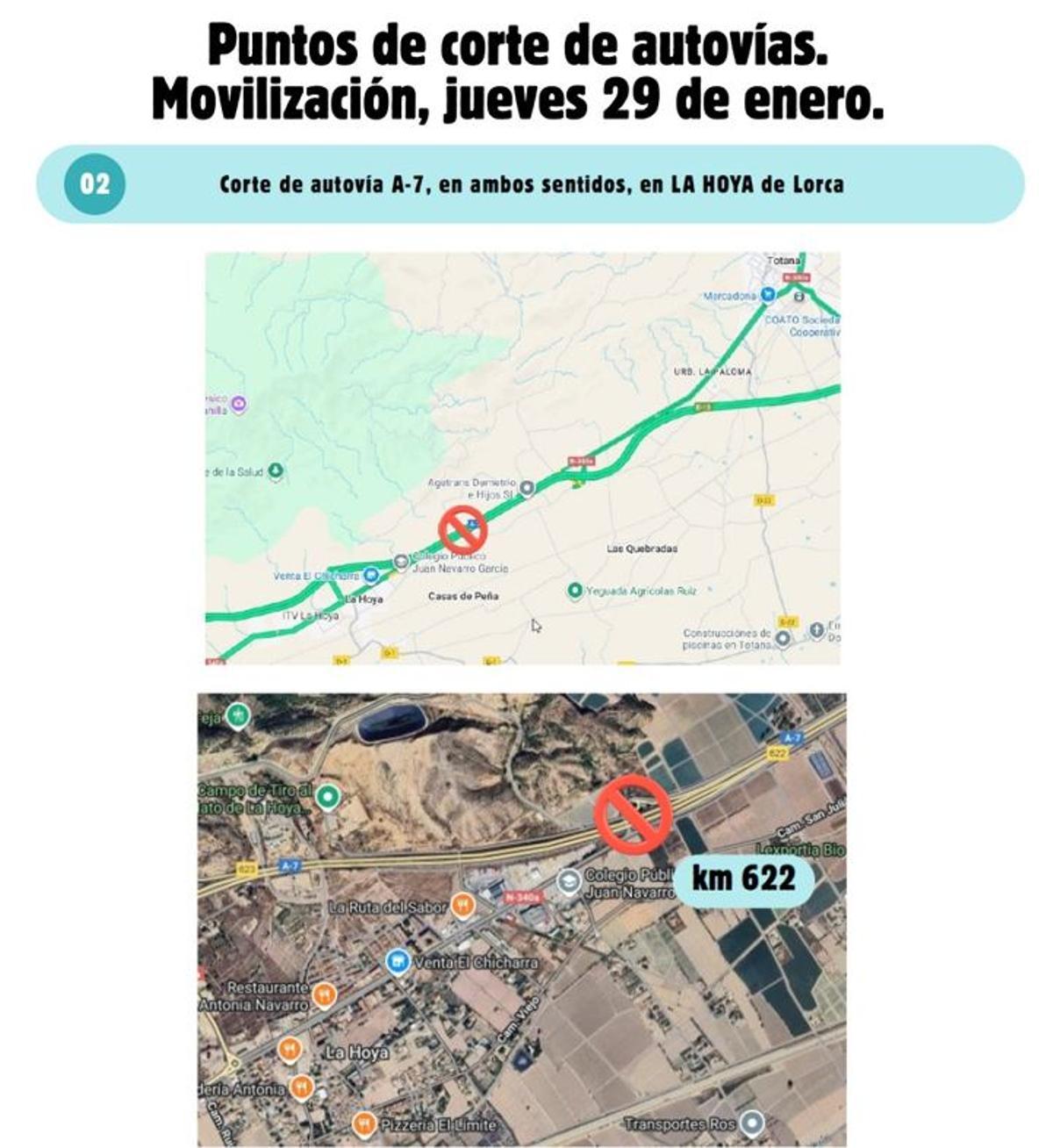 Punto de corte de autovías durante la tractorada en Murcia el jueves