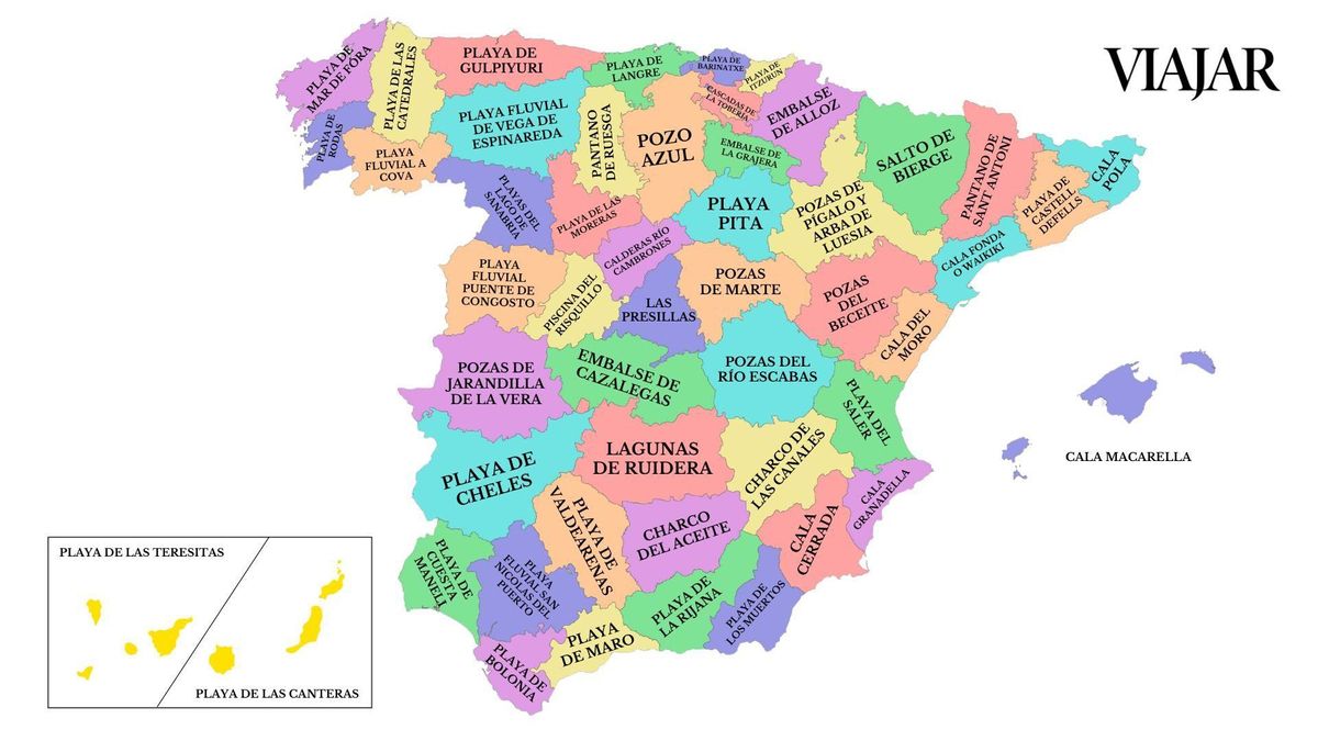 Mapa con las mejores playas y clas por provincias de España