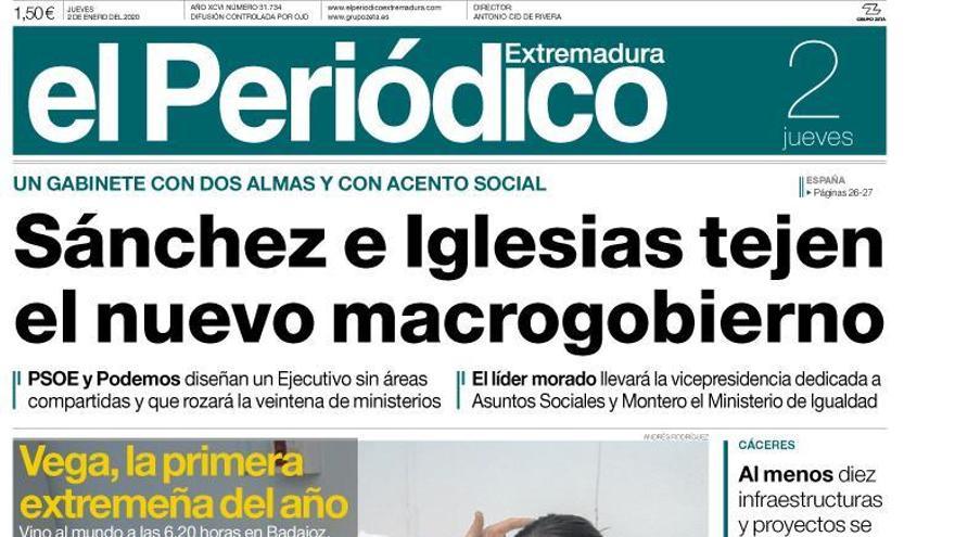 Esta es la portada de EL PERIÓDICO EXTREMADURA correspondiente al día 2 de enero del 2019