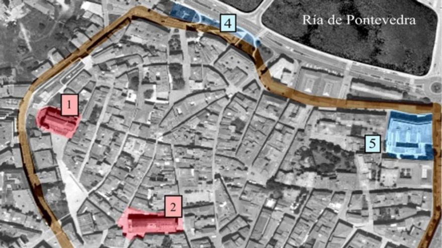 Mapa de Pontevedra con los lugares en los que se obtuvieron las piezas dentales analizadas.
