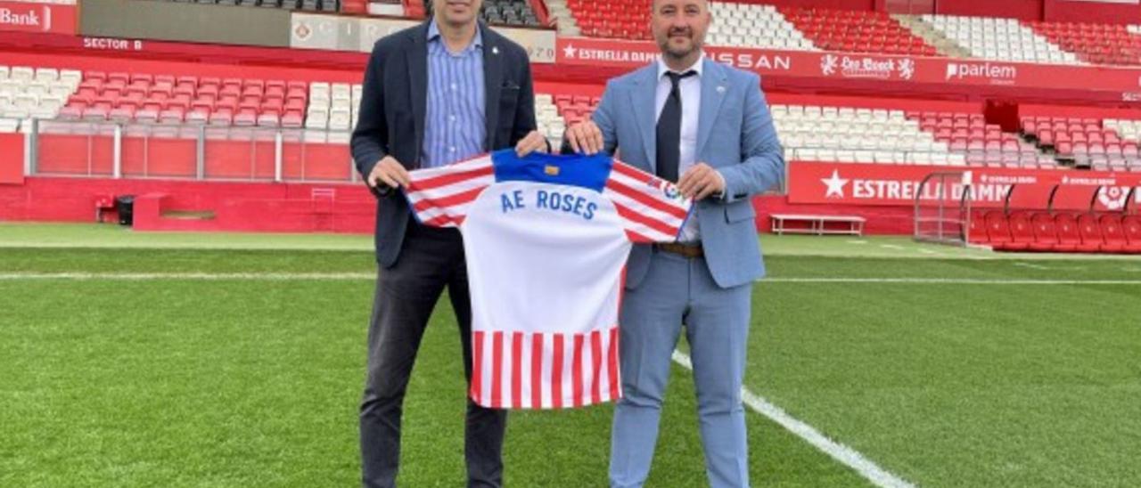 Delfí Geli i Sergi López anunciant la vinculació dels dos clubs