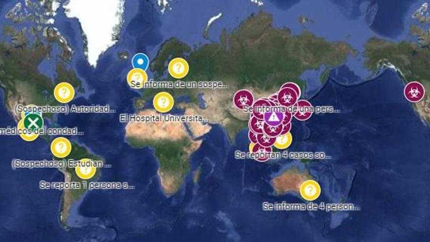 Mapa interactivo de los lugares donde hay casos de coronavirus