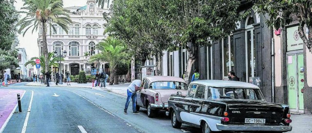 Un instante del rodaje ayer en la capital grancanaria.