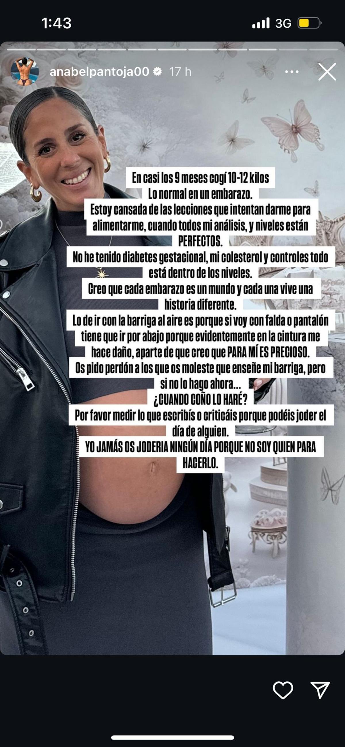 Anabel Pantoja carga contra sus seguidores por comentar su peso: "Estoy cansada"
