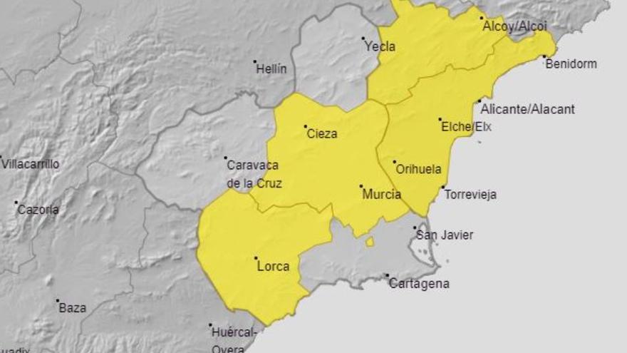 Mapa de avisos amarillos en la Región