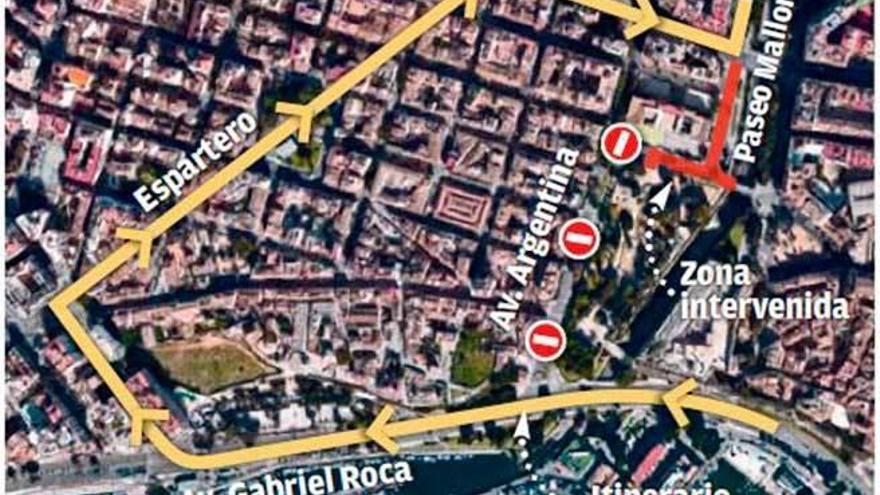 So sollen Autofahrer nach Empfehlung der Stadt Palma die gesperrte Avenida Argentina umgehen.