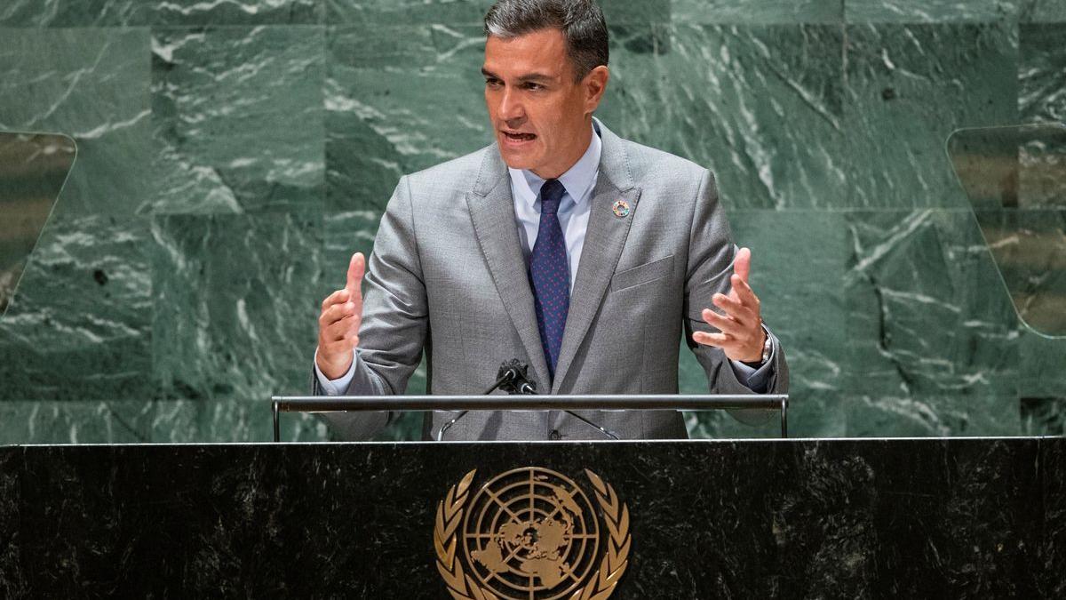 El presidente del Gobierno, Pedro Sánchez, se dirige a la Asamblea General de Naciones Unidas.